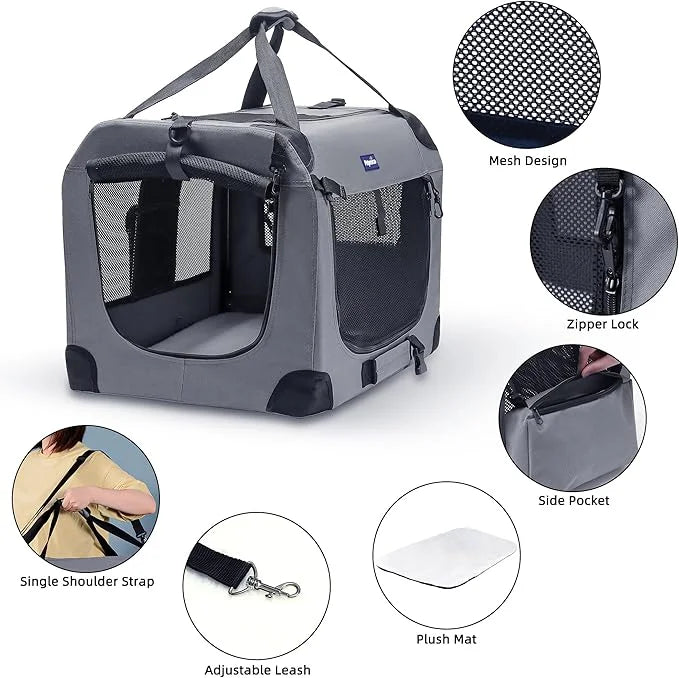 Petprsco Portable Collapsible Dog Crate, Travel Dog Crate 24x17x17 with Soft Warm Blanket and Foldable Bowl for Large Cats...