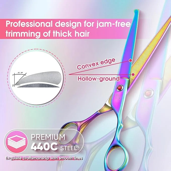 7" Straight Dog Grooming Scissors Rainbow, Grooming Shears with Offset Handle for Medium to Large Dogs, Stainless Steel 44...