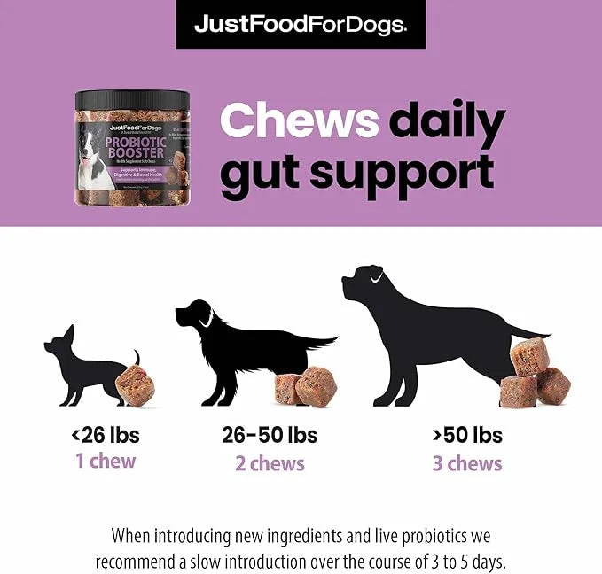 JustFoodForDogs Probiotic Booster Gut Health Soft Chews Supplement for Dogs, Digestive Health Support, Diarrhea, Human Gra...