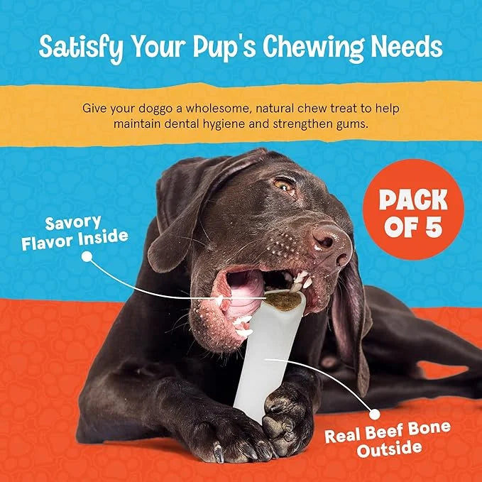 Variety Pack Stuffed Dog Bones (Flavors: Bacon & Cheese, Peanut Butter, and Beef) - 3-4 Inch Long Dog Treats - Natural Stu...