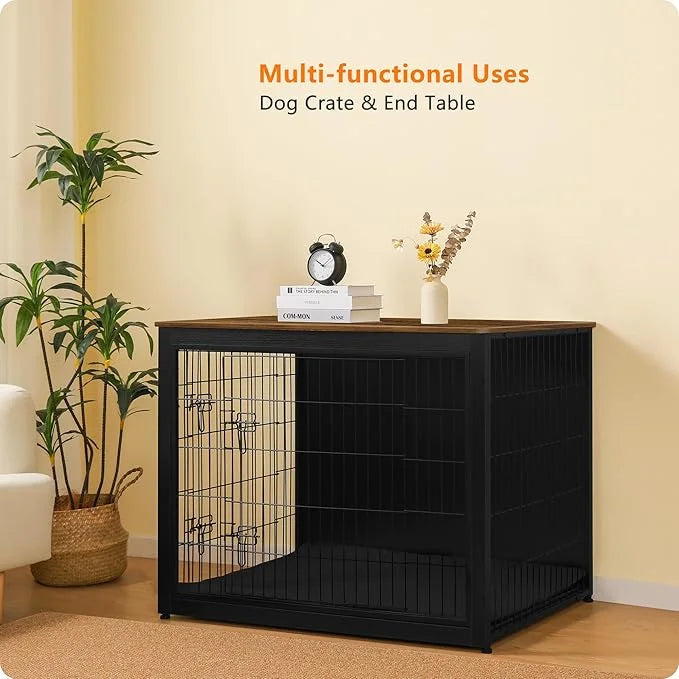 DWANTON Dog Crate Furniture with Cushion, Wooden Kennel Table with Double Doors, Indoor Dog House, Extra Large Size, 43.3"...