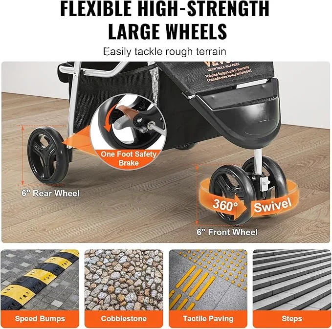 VEVOR Pet Stroller for Dogs and Cats up to 35lbs, 3 Wheels Folding Dog Cat Stroller for Medium Small Dogs, Portable Lightw...