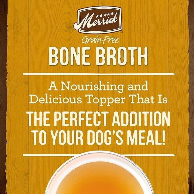 Merrick Grain Free Bone Broth, Premium Human Grade And Gluten Free Dog And Cat Food Topper Pouches, Chicken - 16 oz. Pouch...