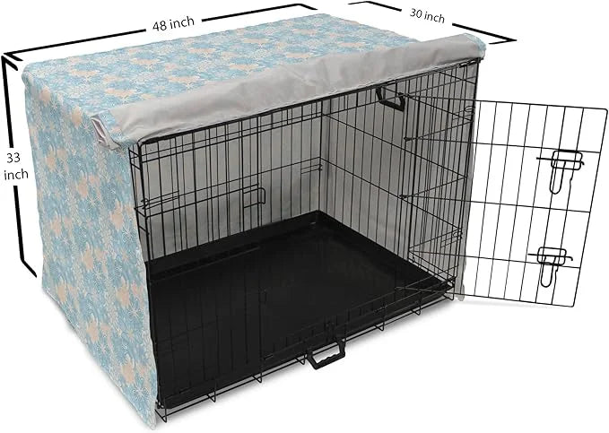 Lunarable Yellow and Blue Dog Crate Cover, Gentle Spring Inspired Flourish Motifs Feminine Bouquet, Easy to Use Pet Kennel...