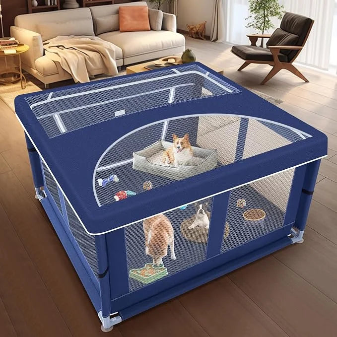42x42x25.6 Inch Puppy Playpen with Cover, Dog Playpen for Puppies or Small Dogs, Pet Fence for Indoor & Outdoor, Sturdy Sa...