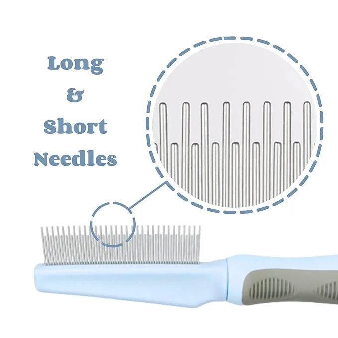 1 PCS Pet Comb Sturdy Pet Grooming Comb Pet Hair Comb with Long & Short Stainless Steel Teeth Comb for Dogs Cats, Light Cy...