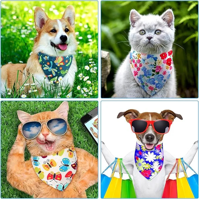 Sadnyy 40 Pcs Summer Spring Dog Bandanas Bulk for Dogs Flower Hawaiian Triangle Reversible Dog Bibs Adjustable Pet Kerchie...