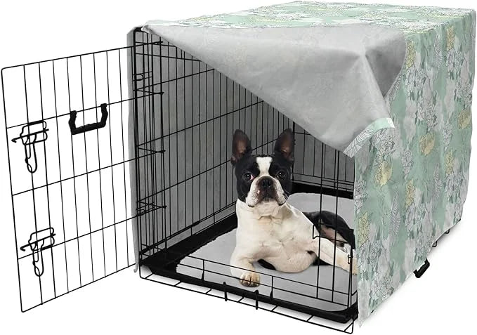 Lunarable Traditional Dog Crate Cover, Japanese Cranes Peonies Cultural Aspects Symbolic of Happy Life, Easy to Use Pet Ke...