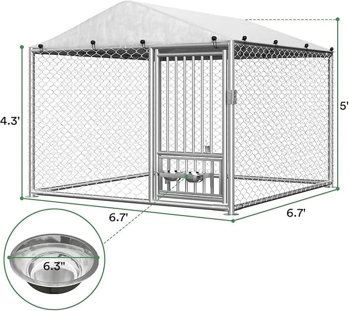 Rovibek 6.7'×6.7' Outdoor Dog Kennel with Roof, Outside Dog Kennel with Waterproof Sunproof Cover, Dog Kennels Outdoor and...