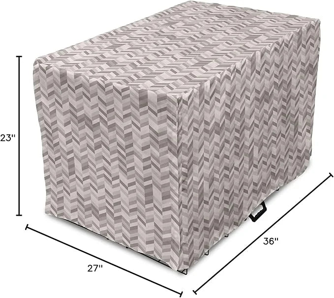 Lunarable Chevron Dog Crate Cover, Monochrome Stripes 3 Dimensional Pattern Geometric Chevron Design Abstract, Easy to Use...