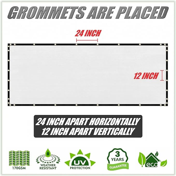 ColourTree 10' x 30' White Custom Size Shade Cloth with Grommets - 90% Sunblock, Durable Mesh Fabric Tarp for Dog Kennel C...