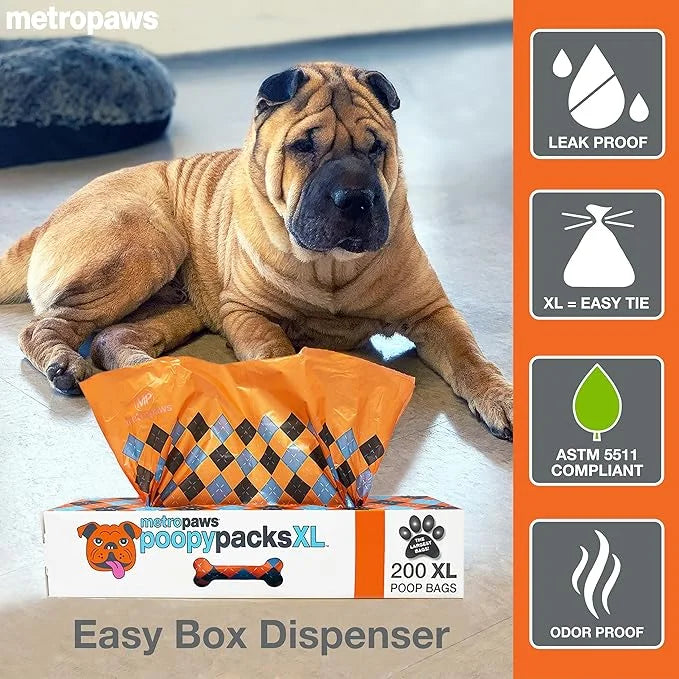 MetroPaws Peppermint Dog Wipes, 100 Extra Large, Thick Cleaning Wipes & Waste Packs XL - 200 Extra Large Dog Bags, Leakpro...
