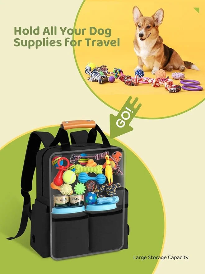 Dog Travel Bag, Airline Approved Organizer Backpack with Multi-Function Pockets, 25L Accessories Set with 2 Food Storage C...
