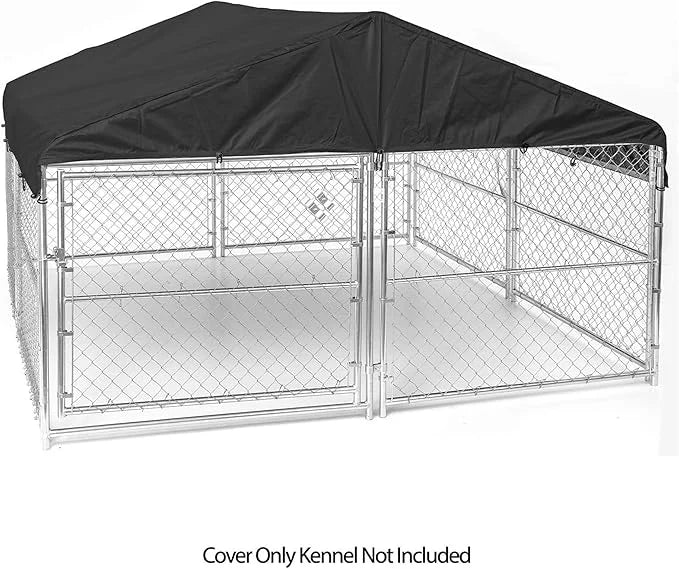 10 by 10 Feet Black Extra Large All Season Outdoor Waterproof Fully Enclosed Dog Run Kennel Cover with Sturdy Elastic Cord...