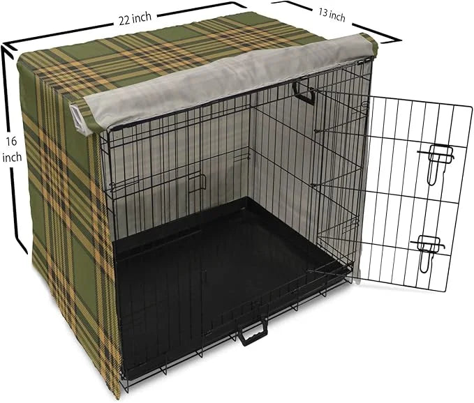 Lunarable Plaid Dog Crate Cover, Tartan Pattern in Autumn Tones Old Fashioned Design Country Illustration, Easy to Use Pet...