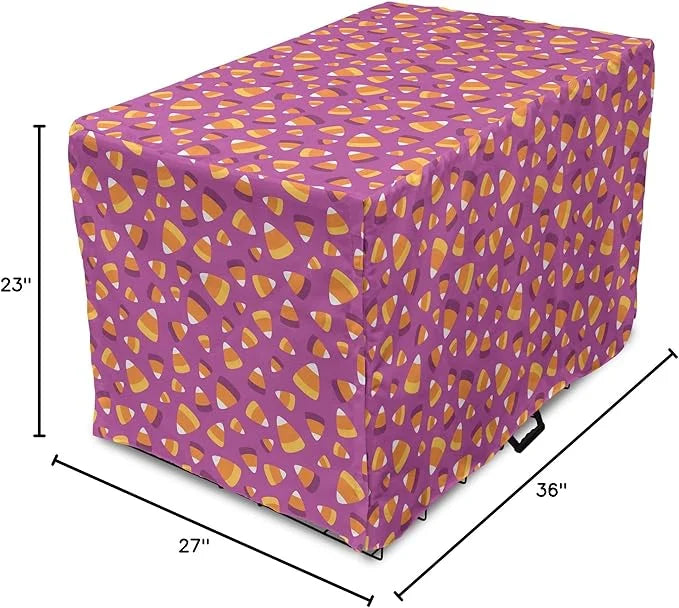 Lunarable Candy Corn Dog Crate Cover, Continuing Interpretation of Triangular Sugary Elements, Easy to Use Pet Kennel Cove...