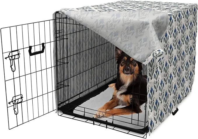 Ambesonne Floral Dog Crate Cover, Rhythmic Leaves Flowers Blossoms Nostalgic Style, Easy to Use Pet Kennel Cover for Mediu...
