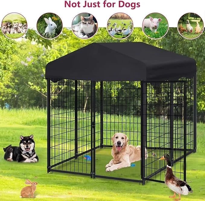 Heavy Duty Outdoor Dog House - Large Kennel with Roof, 4'L x 4'W x 4.5'H - Black Dog Crate with Cover, 2 Set - Product Image