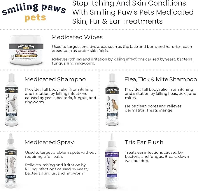 Smiling Paws Pets - Antibacterial & Antifungal Wipe for Dogs & Cats - Contains Ketoconazole & Chlorhexidine - Skin Treatme...