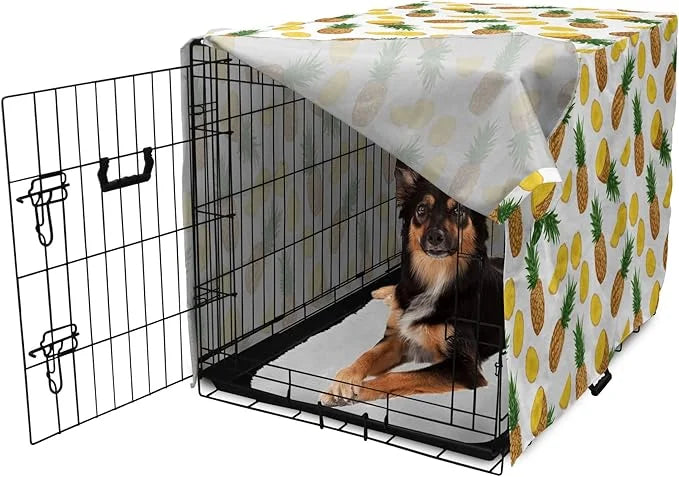 Lunarable Pineapple Dog Crate Cover, Sliced in Half Ananas Exotic Fruit Rhythmic Retro Look Print, Easy to Use Pet Kennel ...