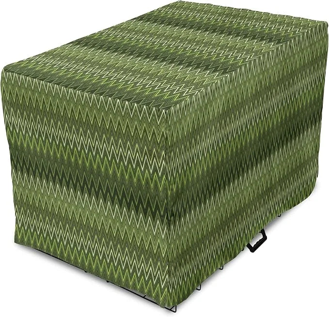 Lunarable Green Dog Crate Cover, Wavy Patterns with Triangular Shapes Abstract Zig Zag Motifs, Easy to Use Pet Kennel Cove...