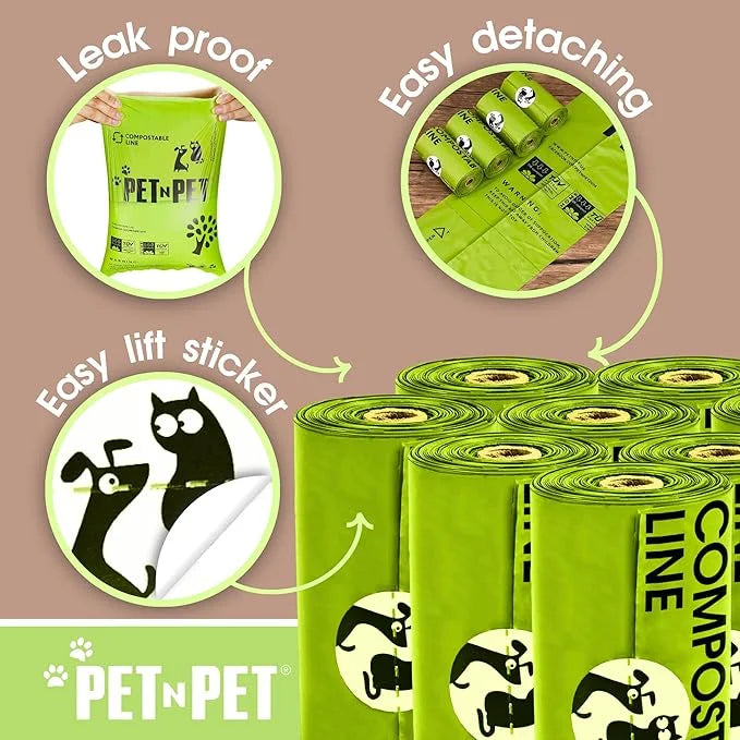 Pet N Pet Poop Bags For Dogs, 120 Counts Dog Poop Bags Rolls + 100% Plant Based Dog Wipes for Paws and Butt, 100 Counts Do...