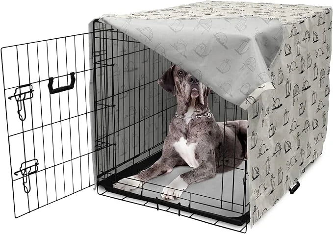 Lunarable Pet Dog Crate Cover, Funny Cat Characters Sketch Art Style Friendly Playful Kitties Lazy Fluffy Animals, Easy to...