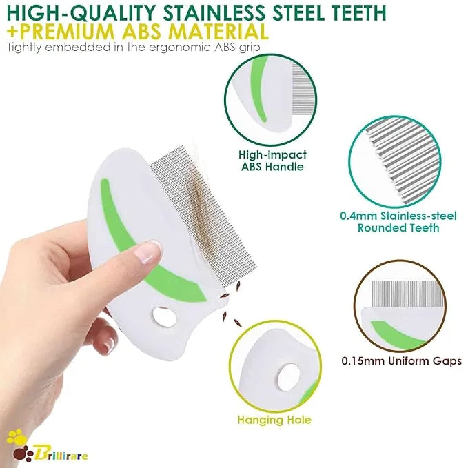 2 Pack Flea Lice Comb, Stainless Steel Dog Cat Grooming Combs with Rounded Teeth, Professional Pet Tear Stain Remover, Dem...
