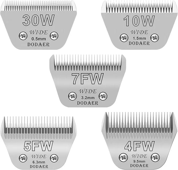 Size 30W+10W+7FW+5FW+4FW Detachable Dog,Cat,Sheep & Horse Grooming Wide Blades Set,Compatible with Andis,Oster A5,Wahl KM1...
