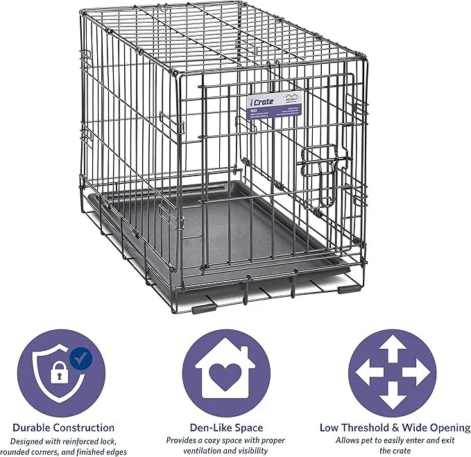 MidWest Homes for Pets Newly Enhanced Single & Double Door iCrate Dog Crate, Includes Leak-Proof Pan, Floor Protecting Fee...