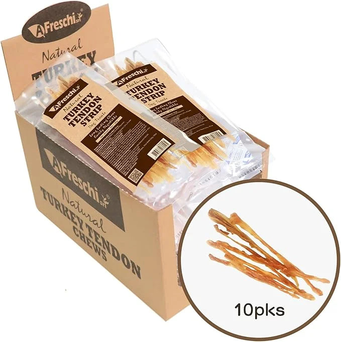 Afreschi Natural Turkey Tendon Strip 10 Units/Box, All Natural Human Grade Puppy Chew, Turkey Sourced from USA, Hypoallerg...