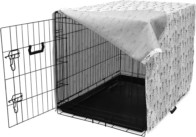 Lunarable Skull Dog Crate Cover, Cartoon Pattern of Monochrome Skeletons Halloween Themed Illustration Horror, Easy to Use...