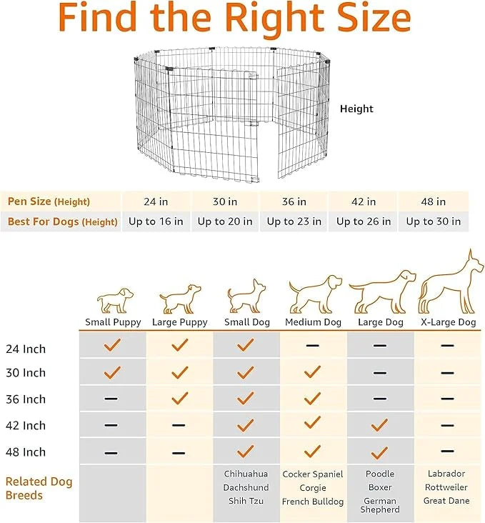 Amazon Basics Foldable Octagonal Metal Exercise Dog Playpen - Indoor/Ou, , Blacktdoor, No Door, Small (8 Panels, 24 x 30),...