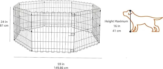 Amazon Basics Foldable Octagonal Metal Exercise Dog Playpen - Indoor/Outdoor, No Door, Extra Small (8 Panels, 24 x 24), Ea...