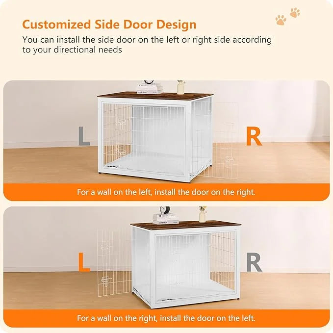 DWANTON Dog Crate Furniture with Cushion, Wooden Kennel Table with Double Doors, Indoor Dog House, Extra Large Size, 43.3"...