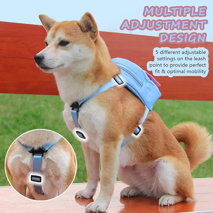 Dog Backpack Harness with Leash,Cute Pet Puppy Backpacks Bulid-in Dog Poop Bag Dispenser,Adjustable Pets Self Carrier Bag ...