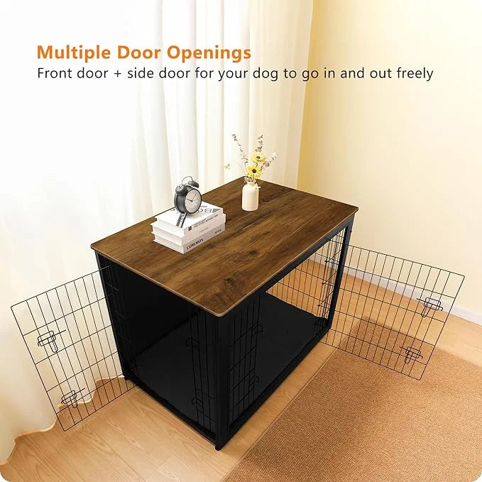 DWANTON Dog Crate Furniture with Cushion, Wooden Kennel Table with Double Doors, Indoor Dog House, Extra Large Size, 43.3"...