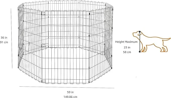 Amazon Basics Foldable Octagonal Metal Exercise Dog Playpen - Indoor/Outdoor, No Door, Medium (8 Panels, 24 x 36), Easy to...