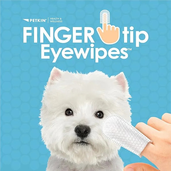 Petkin Fingertip Eye Wipes for Dogs and Cats, 50 Finger Wipes - Slip-On, Snug Fit, Micro-Bristle Fabric - Cleans Eye Area,...