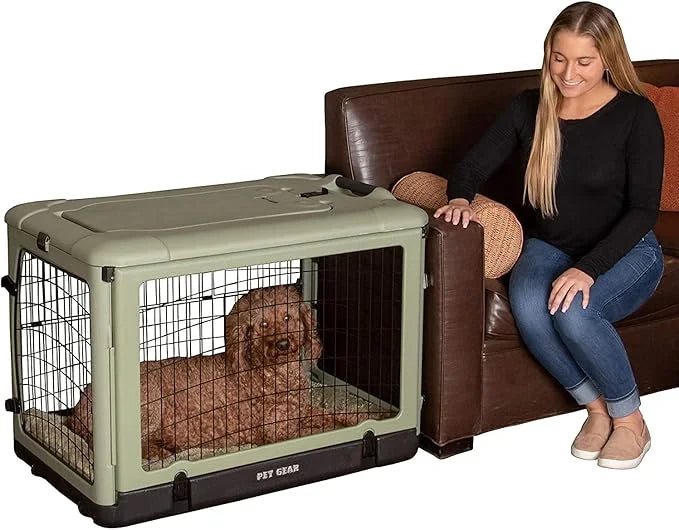 Pet Gear “The Other Door” 4 Door Steel Crate for Dogs/Cats with Garage-Style Door, Includes Plush Bed + Travel Bag, No Too...