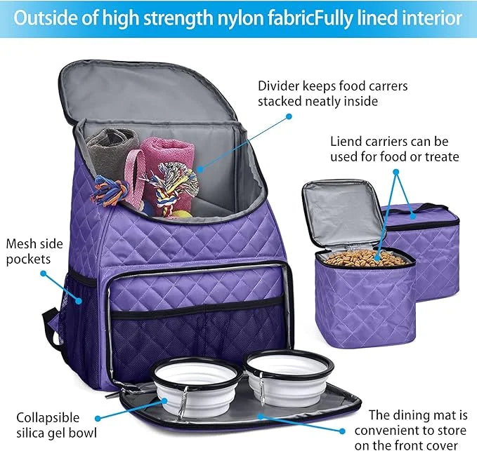 BAGLHER Dog Travel Bag Airline Approved Pet Supplies Backpack, Dog Travel Backpack with 2 Silicone Collapsible Bowls and 2...