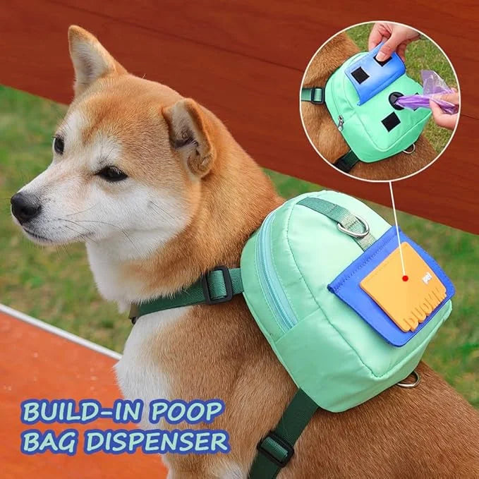 Dog Backpack Harness with Leash,Cute Pet Puppy Backpacks Bulid-in Dog Poop Bag Dispenser,Adjustable Pets Self Carrier Bag ...