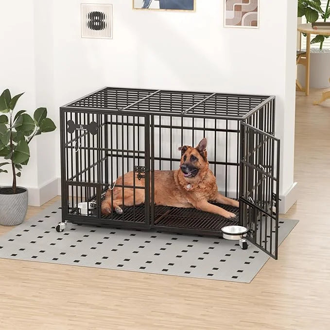Dosker 42 inch Heavy Duty Metal Dog Crate Cage with Divider for 2 Dogs/Large Dog,All Metal Open Top Escape Proof Cage,Dog ...