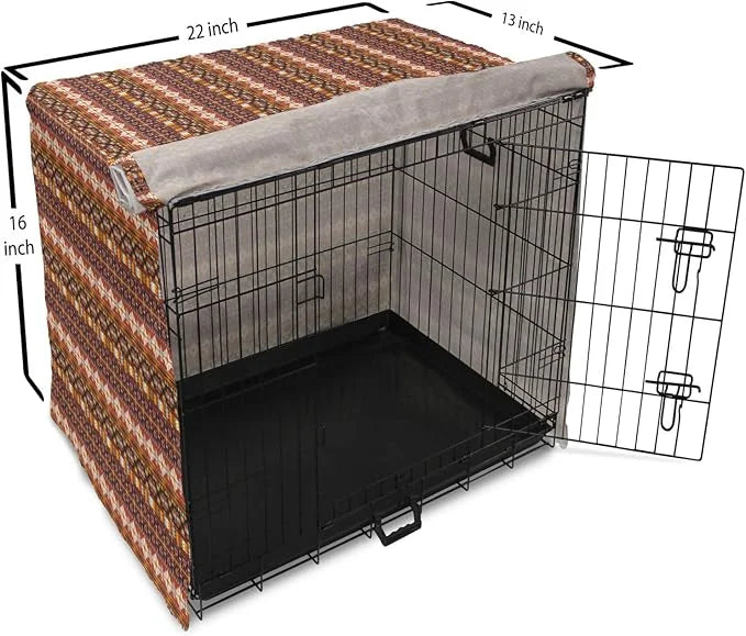 Lunarable Aztec Dog Crate Cover, Ornate Rich Motifs in Autumn Colors Geometric and Floral Design Old Tribal, Easy to Use P...