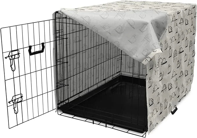 Lunarable Pet Dog Crate Cover, Funny Cat Characters Sketch Art Style Friendly Playful Kitties Lazy Fluffy Animals, Easy to...
