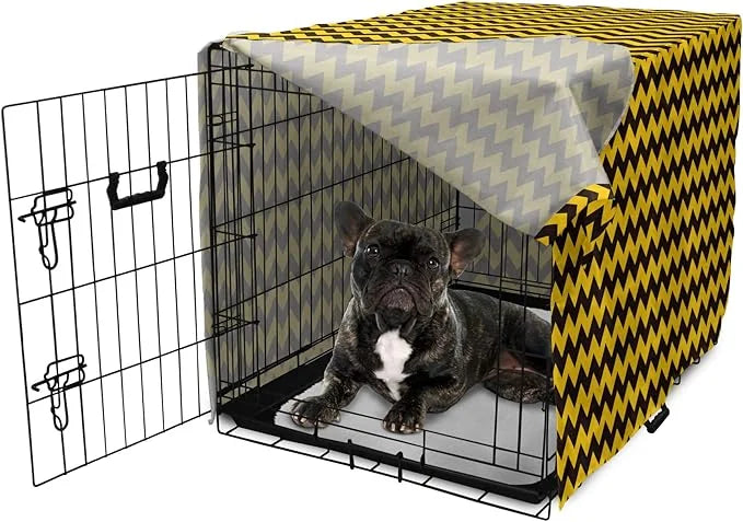 Lunarable Chevron Dog Crate Cover, Geometric Stripes Symmetric Large Parallel Line Glide Reflection Image, Easy to Use Pet...
