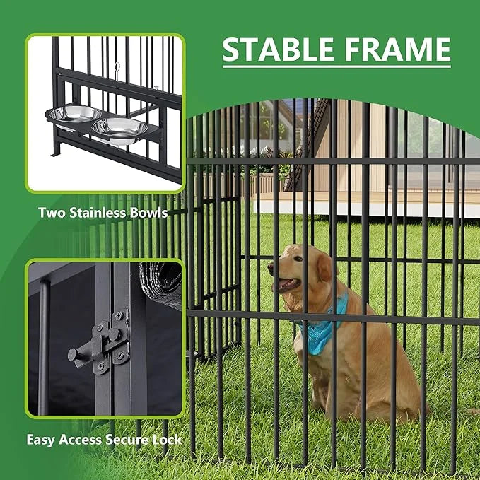 Ball & Cast 47" Outdoor Dog Kennel for 91+ lbs Dogs,Lockable Swivel Door with Bowl Rack & 2 Stainless Bowls,Waterproof Met...