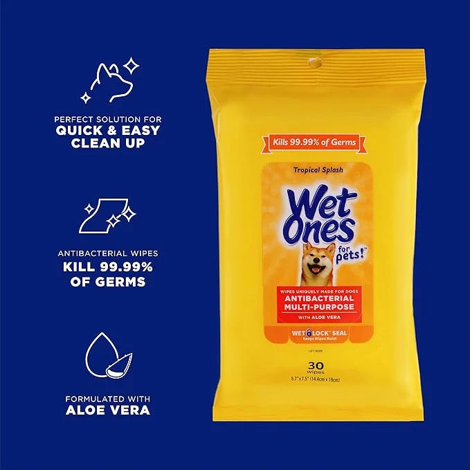 Wet Ones for Pets Multi-Purpose Dog Wipes with Aloe Vera, 30 count - 24 pack | Dog Wipes for All Dogs in Tropical Splash S...