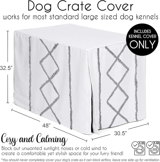 Sweet Jojo Designs 48in. Large Dog Crate Cover (Grey Boho Modern Tuft) Pet Cage, Kennel Covers (Bohemian, Farmhouse, Shabb...