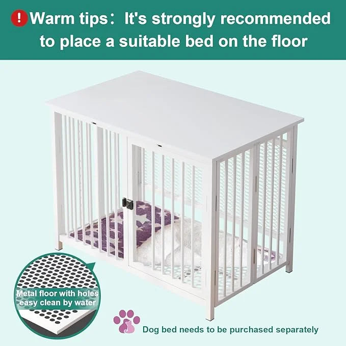Heavy Duty Dog Crate Furniture, Fully Assembled exc. Locks, All Metal Frame & Wooden Tabletop, Modern Kennel for Small/Med...
